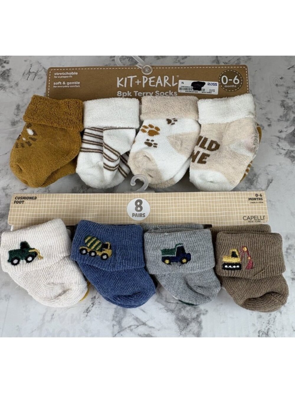 *New Baby Boy Socks 8 Pairs Cushioned Foot Kit + Pearl Terry Capelli Cars Trucks